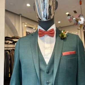 Costume 3 pièces vert trame façon lin